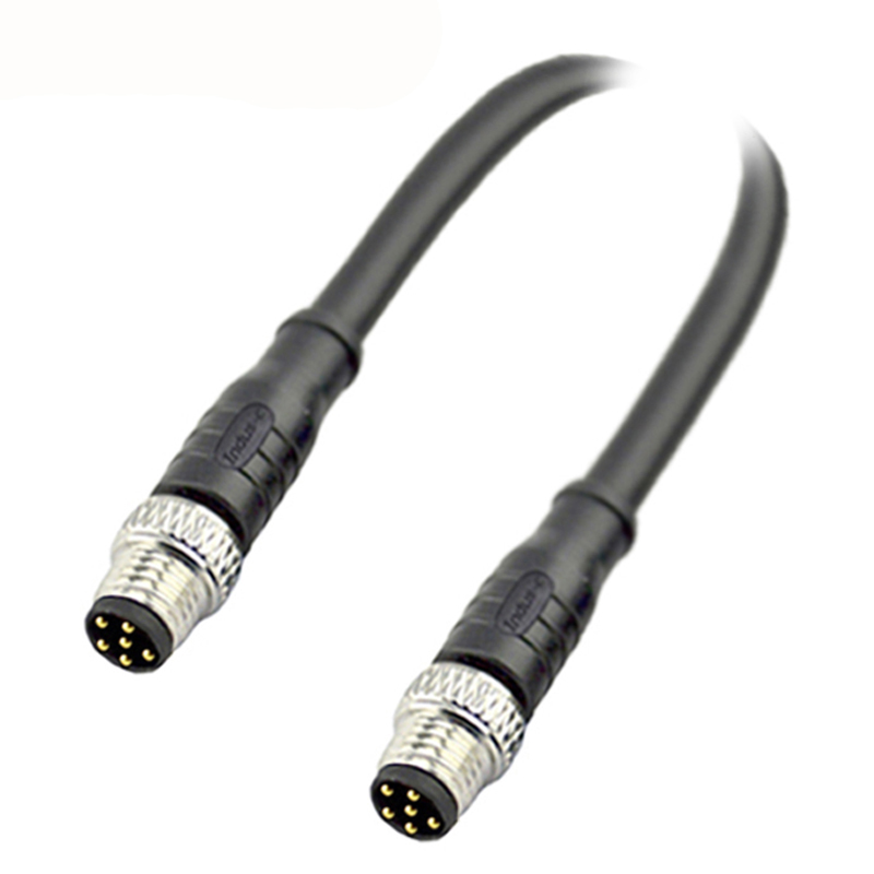 M8 6pins A code male to female straight molded cable,shielded,PVC,-10°C~+80°C,26AWG 0.14mm²,brass with nickel plated screw